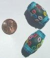 2 30x19mm Dark Green with Aqua Cord Clay Ladaki Ovals with Flowers